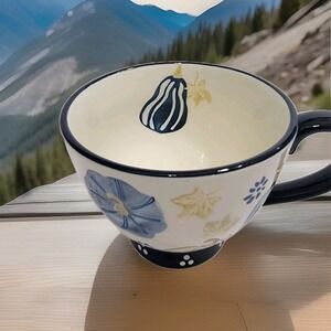 Potter's Studio Squash Theme Floral Fall Blue Ceramic Coffee‎ Mug Wit Handle